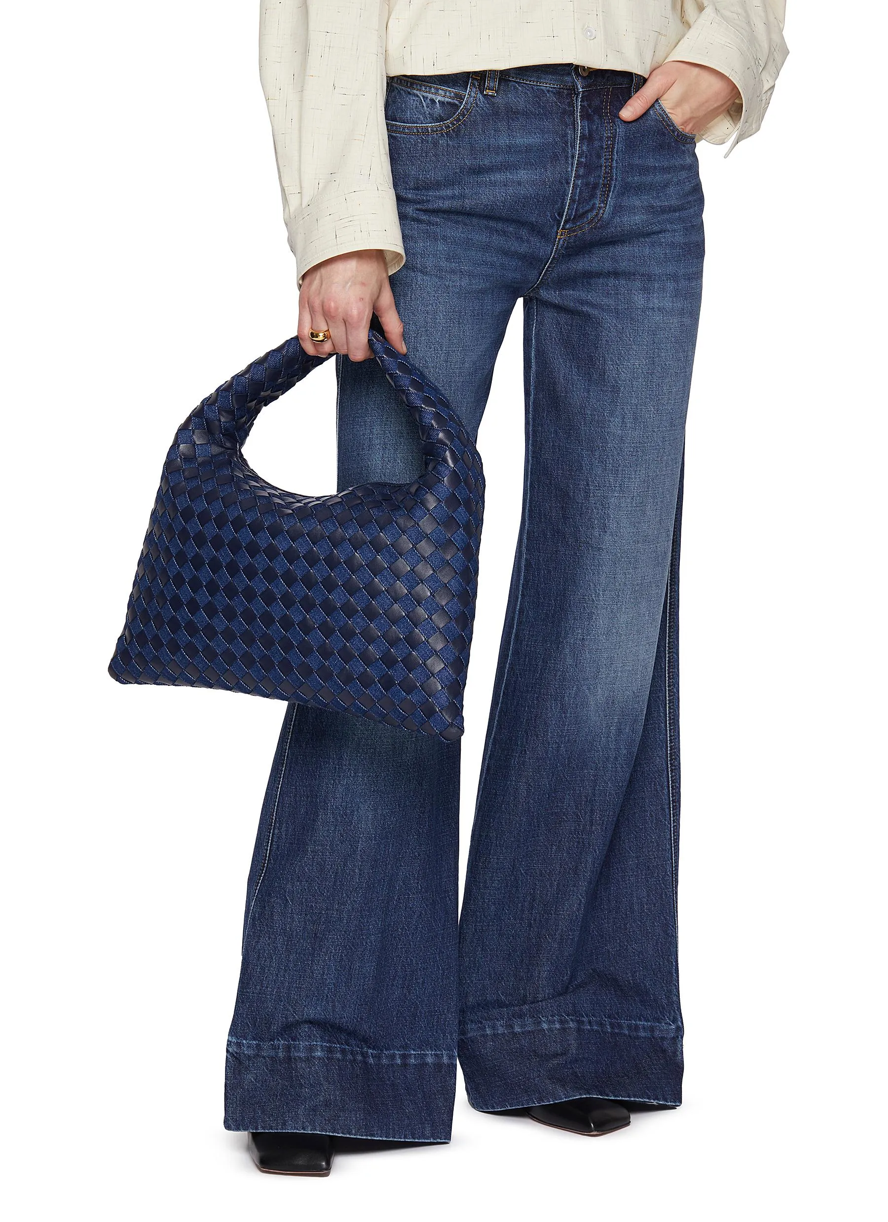 -----------BOTTEGA VENETA ---- ------------ ----Hop Intrecciato Denim Leather Shoulder Bag --