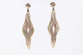 14k Tri-Tone Gold Herringbone Chain Dangle Earrings (4.93g.)