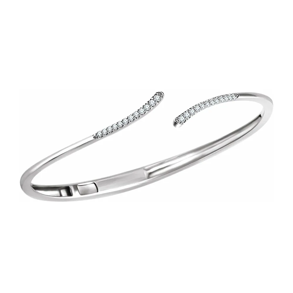 14K White Gold 1/4 CTW Diamond Bypass Hinged Cuff Bracelet, 7 Inch