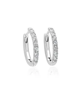 14K White Gold Oblong Diamond Hoop Earrings