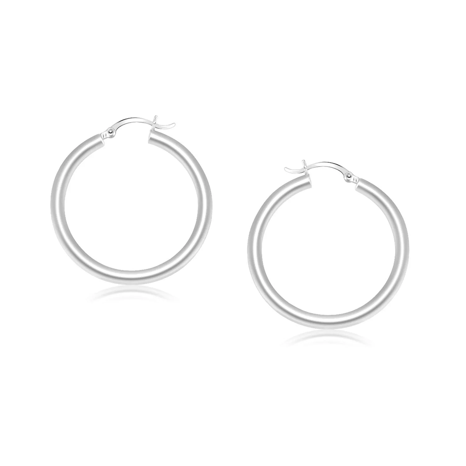 14k White Gold Polished Hoop Earrings (25 mm)-rx66793