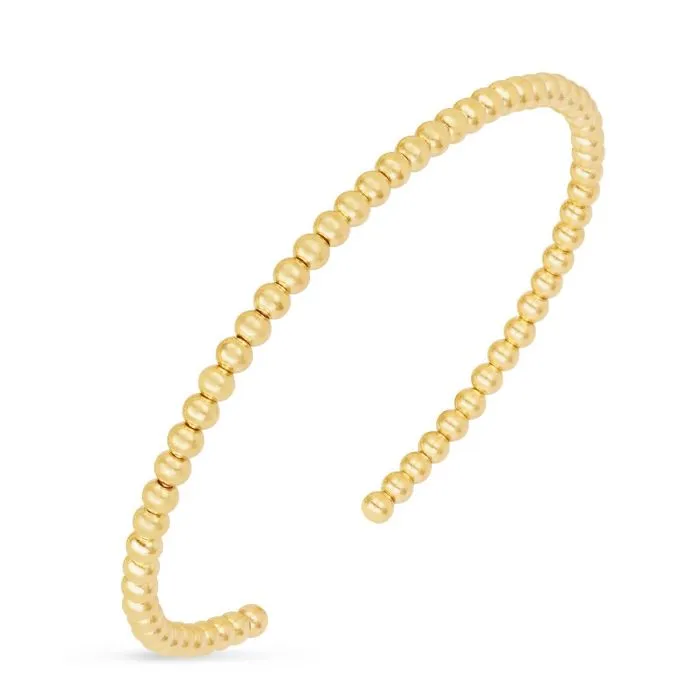 14K Yellow Gold 3mm Bead Cuff Bracelet - 6.75