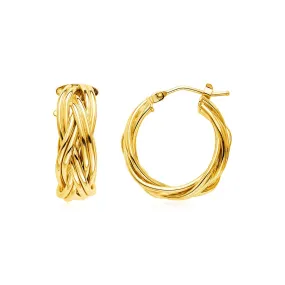 14k Yellow Gold Braided Hoop Earrings-rx33714