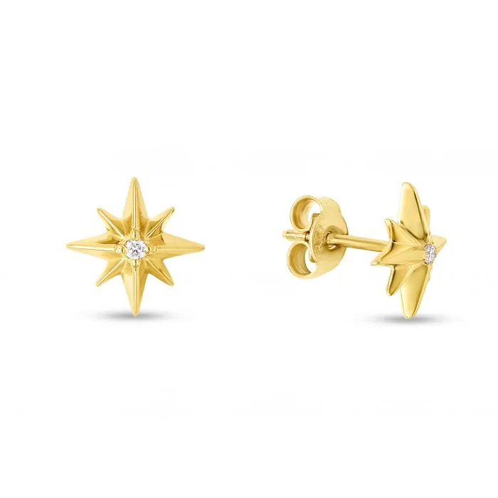 14K Yellow Gold Diamond North Star Stud Earrings