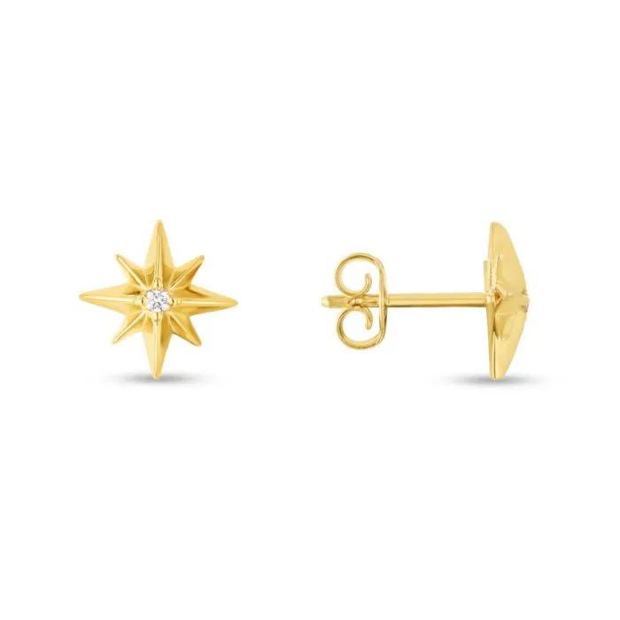 14K Yellow Gold Diamond North Star Stud Earrings