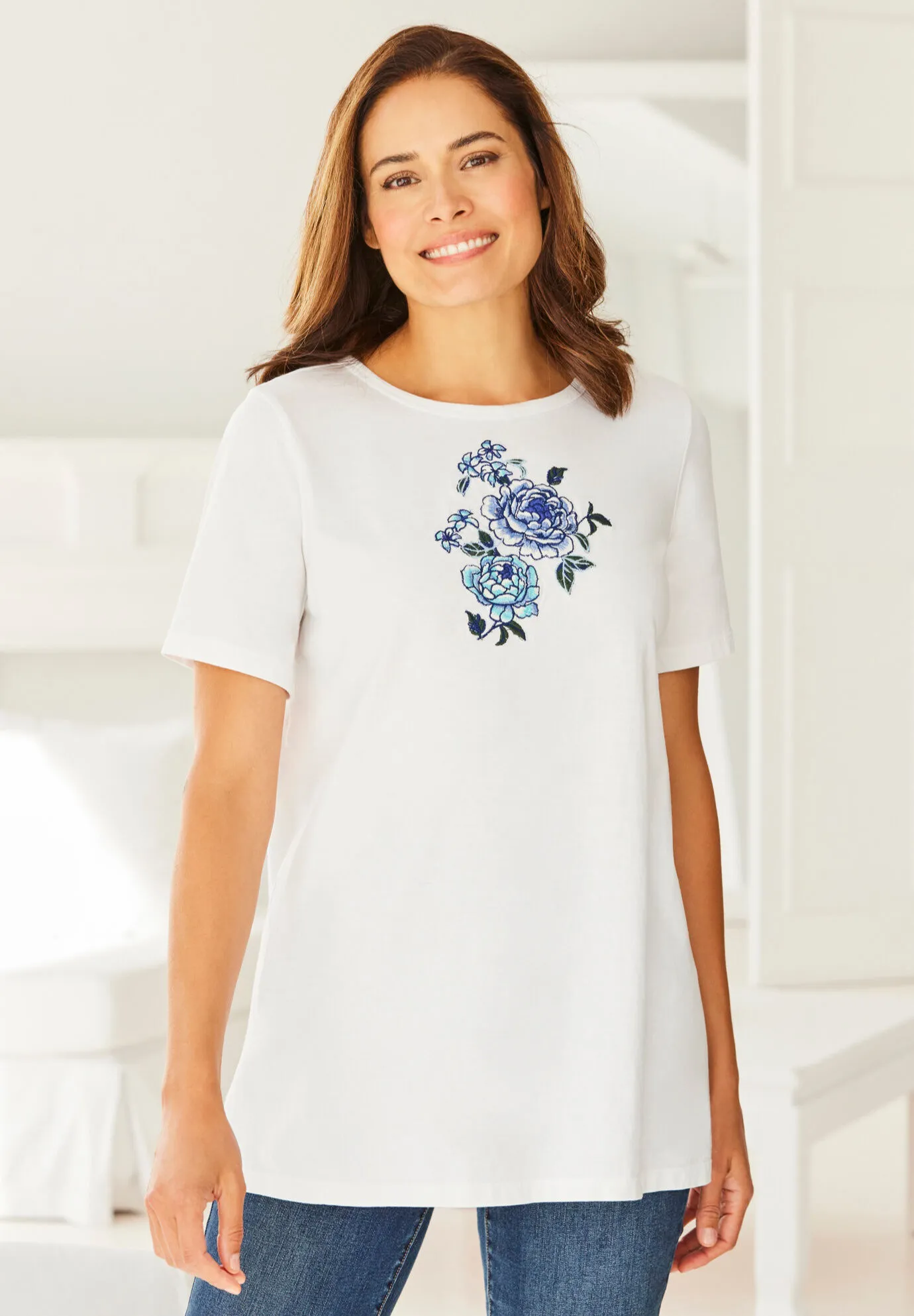 2-Piece Embroidered Poplin Tunic and Tee Set