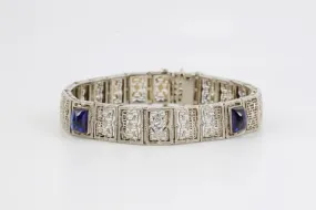 7 14k White Gold 0.07tcw Diamond 2.83tcw Sapphire Bracelet (16.77g.)