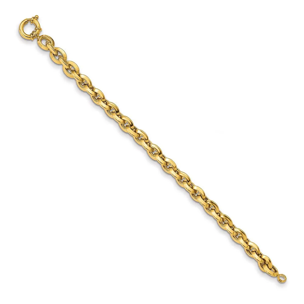 8mm 14K Yellow Gold Hollow Knife Edge Rolo Chain Bracelet, 8 Inch