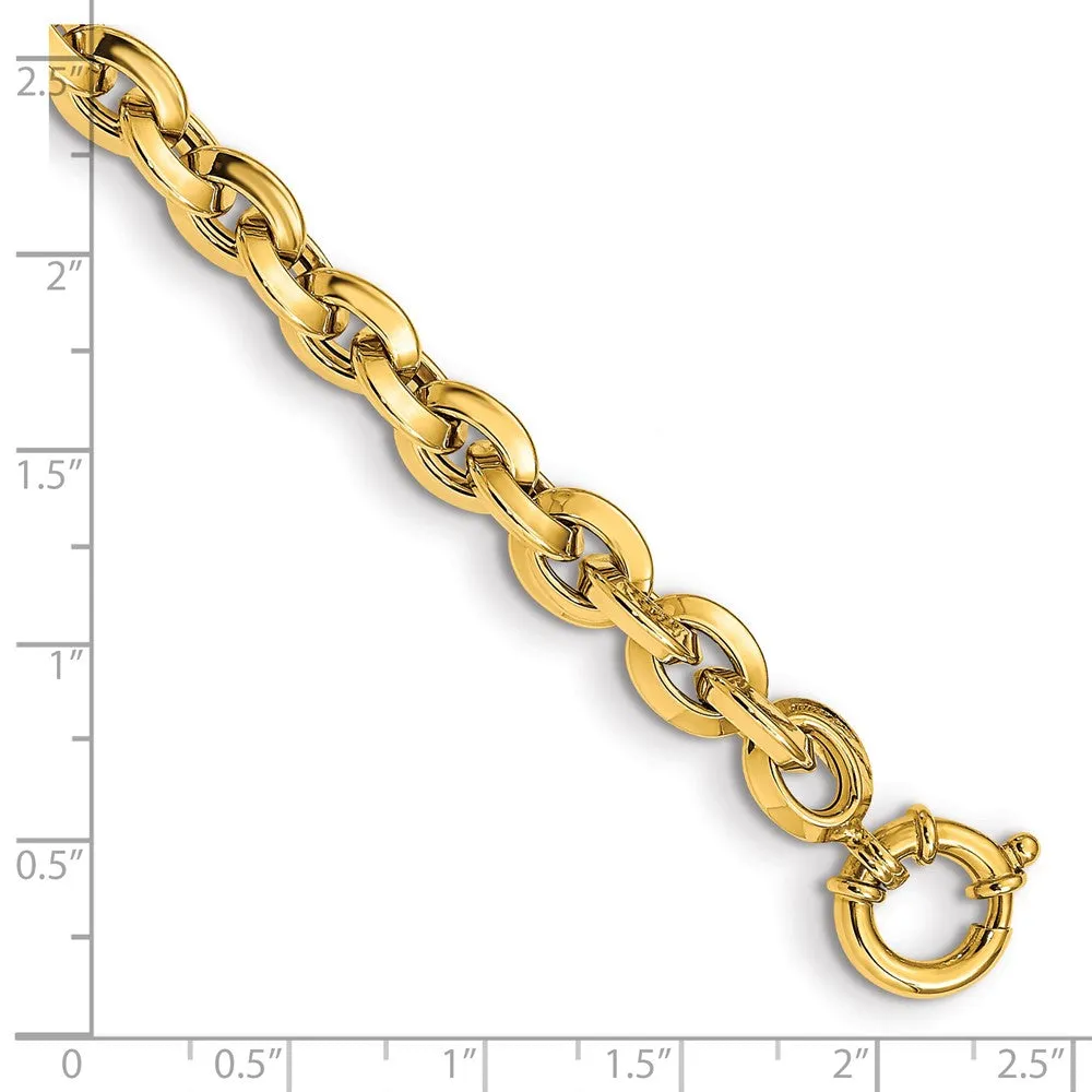 8mm 14K Yellow Gold Hollow Knife Edge Rolo Chain Bracelet, 8 Inch