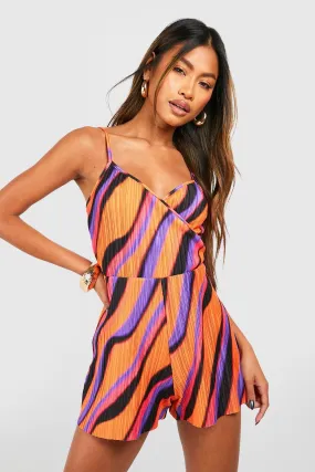 Abstract Plisse Wrap Romper