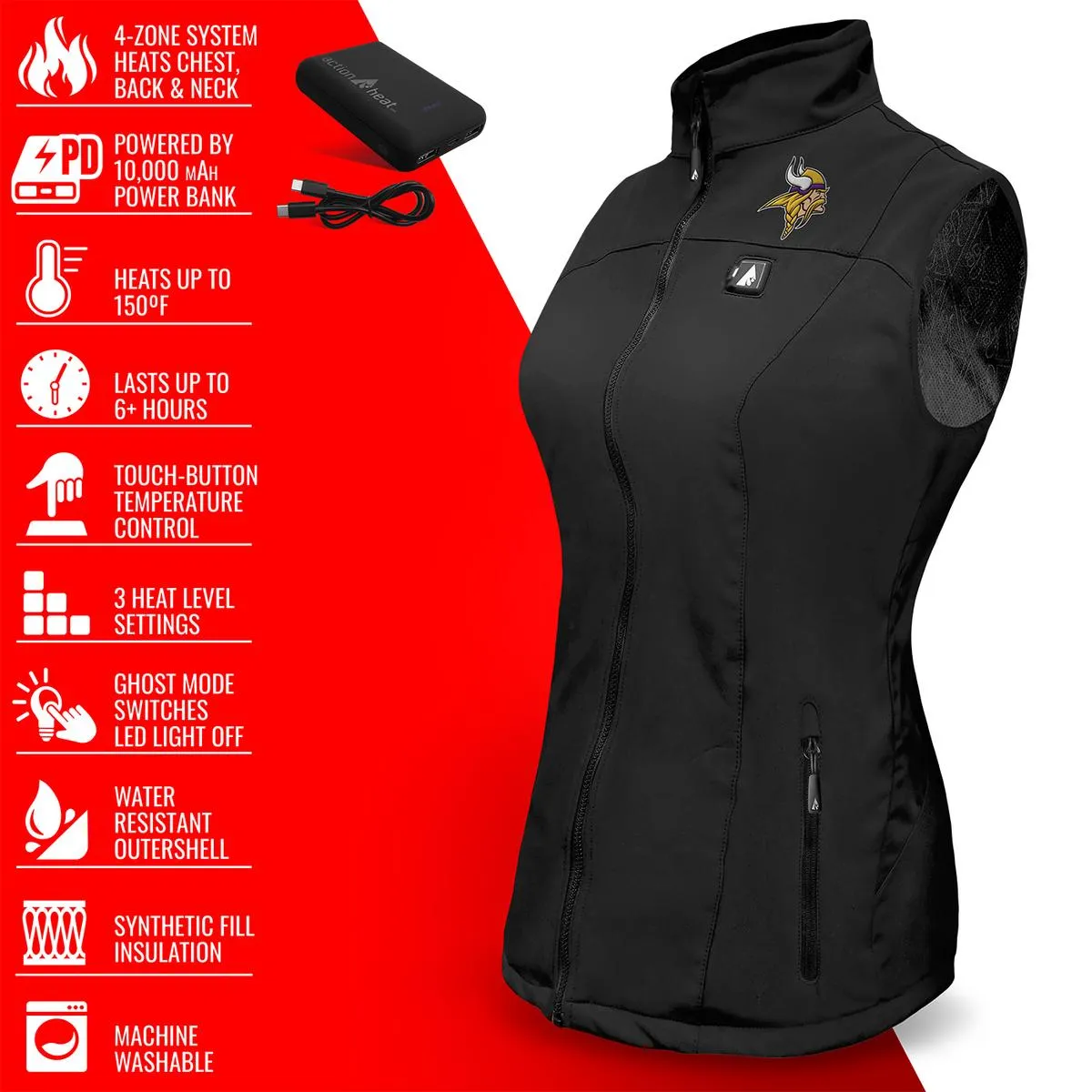 ActionHeat Minnesota Vikings 5V Women's Softshell Battery Heated Vest