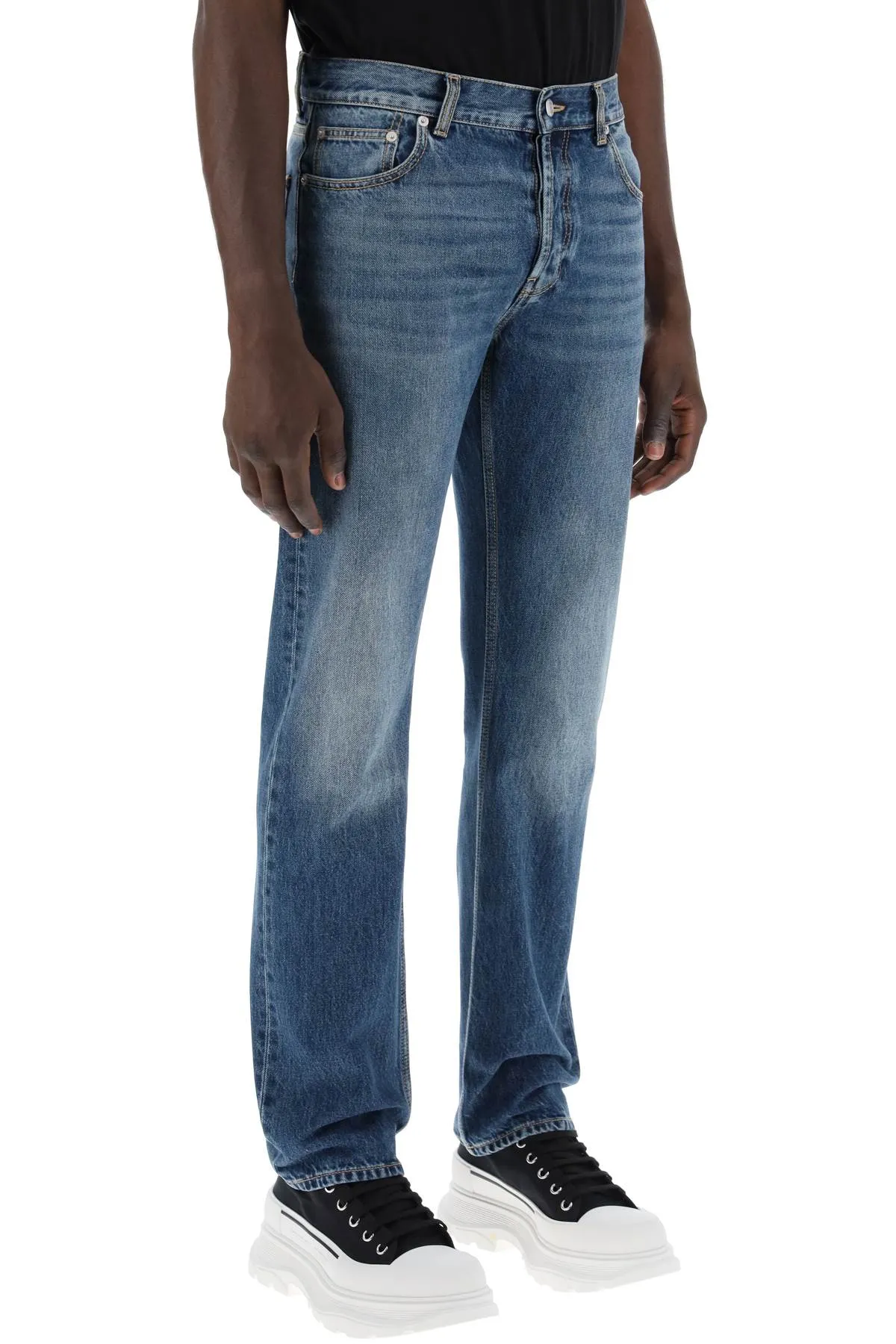 Alexander McQueen    Alexander Mcqueen Straight Leg Jeans With Faux Pocket On The Back.