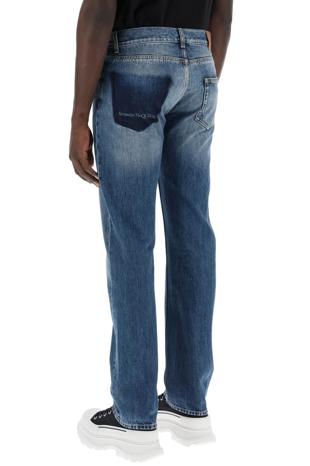 Alexander McQueen    Alexander Mcqueen Straight Leg Jeans With Faux Pocket On The Back.