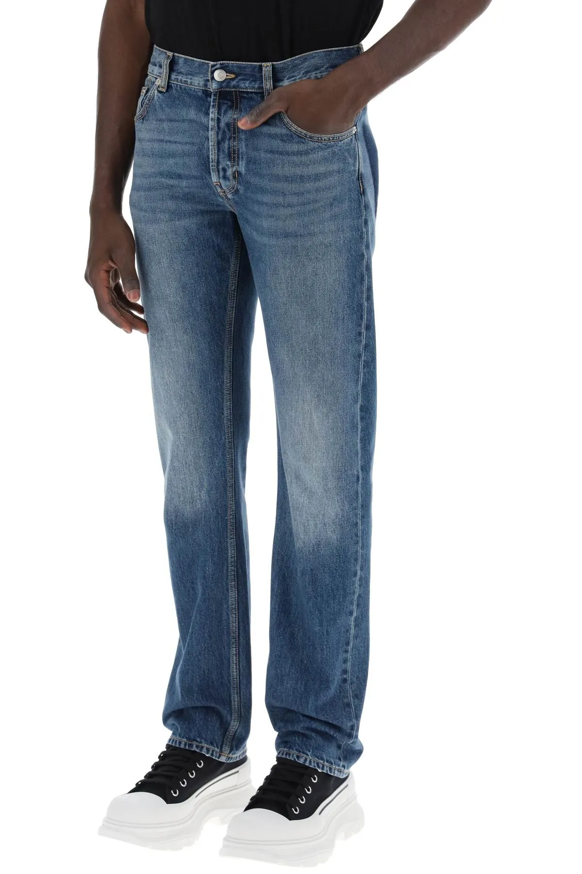 Alexander McQueen    Alexander Mcqueen Straight Leg Jeans With Faux Pocket On The Back.