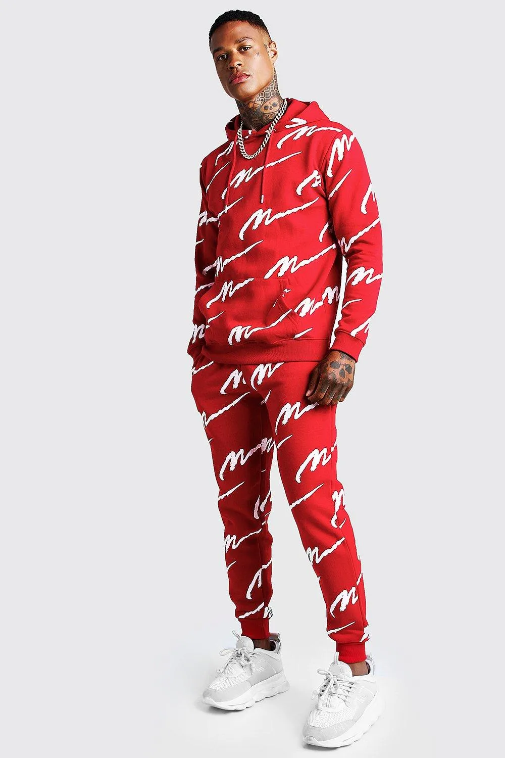 All Over MAN Printed Hooded Tracksuit | boohooMAN UK