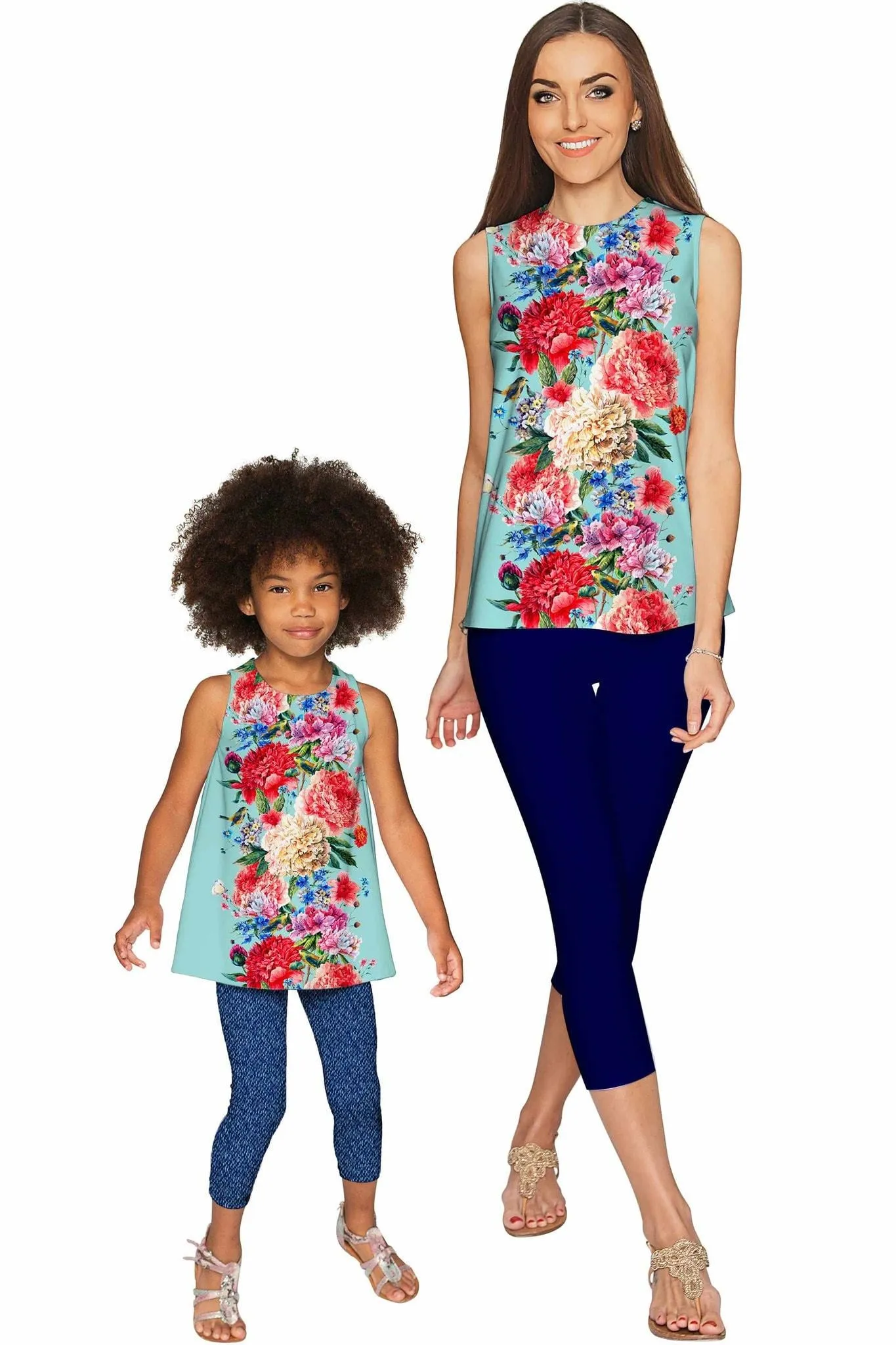 Amour Emily Blue Floral Print Sleeveless Dressy Top - Girls