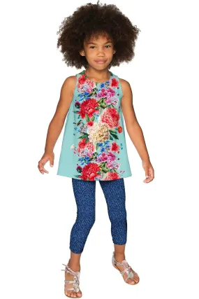 Amour Emily Blue Floral Print Sleeveless Dressy Top - Girls