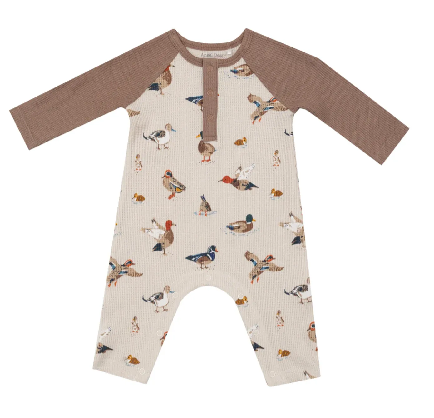 Angel Dear L/S Raglan Henley Romper- Ducks