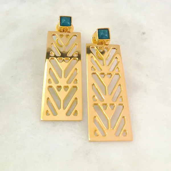 Apatite Square Stud with Palma Design Earrings