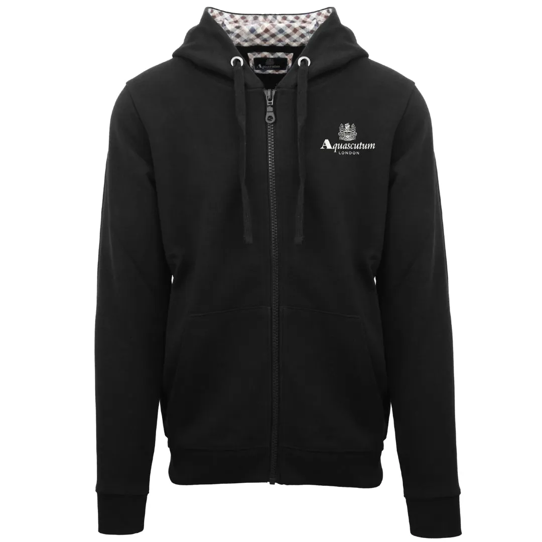 Aquascutum London Embossed Signature Logo Black Zip-Up Hoodie