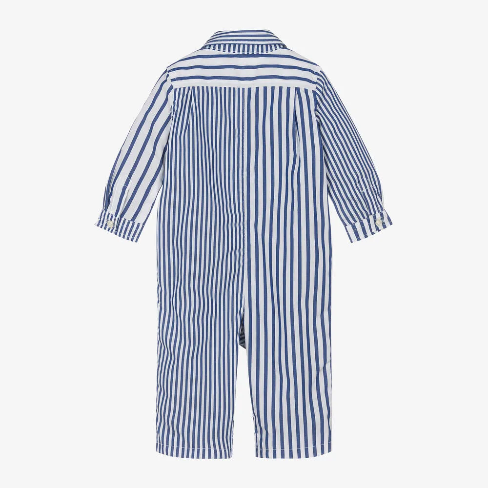 Baby Boys Blue Stripe Collar Romper