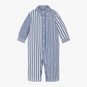 Baby Boys Blue Stripe Collar Romper