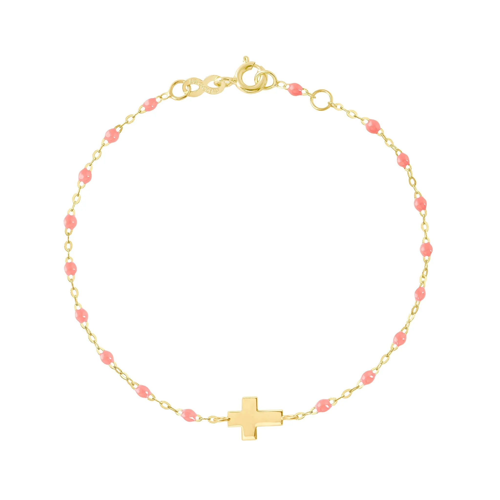 Baby Cross Charm Classic Gigi Fuchsia bracelet, Yellow Gold, 5.1