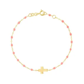 Baby Cross Charm Classic Gigi Fuchsia bracelet, Yellow Gold, 5.1