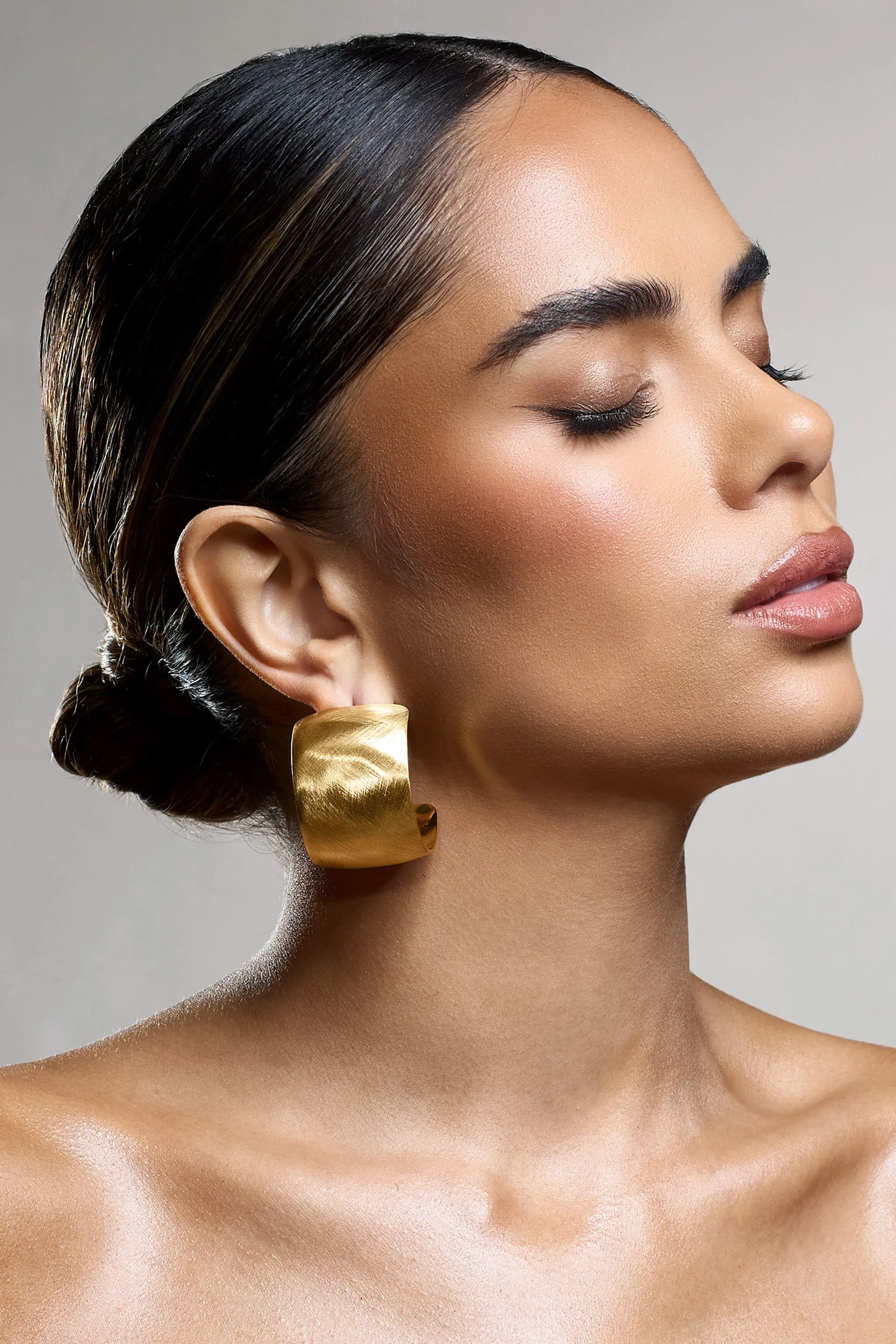 Babylon | Brushed Gold Chunky Statement Hoop Earrings