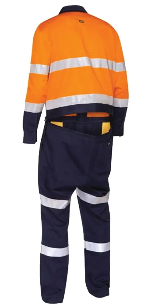 Bisley Workwear BC6066T Coverall with Zip Opening Waist - Long Sleeve - Hi Vis - Reflective Taped - Orange/Navy - Size 77R