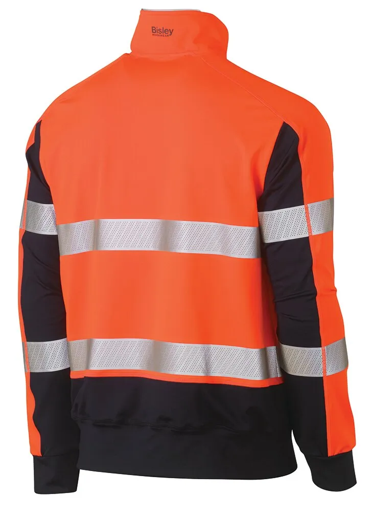 Bisley Workwear BK6817T_TT05 Pullover - Taped - 2-Tone - Hi-Vis - Contrast Stretchy - 1/4 Zip - Orange/Navy - XS