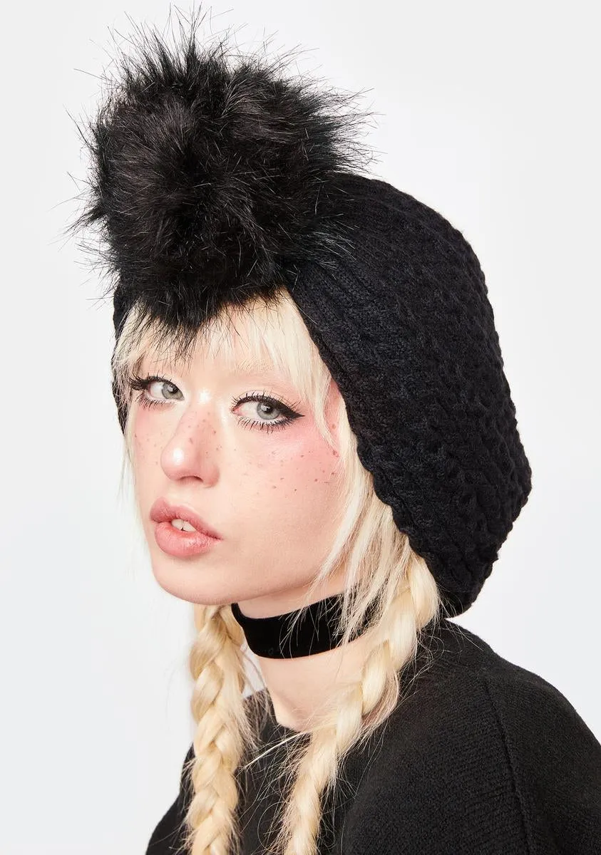 Black Celine Pom Beanie-