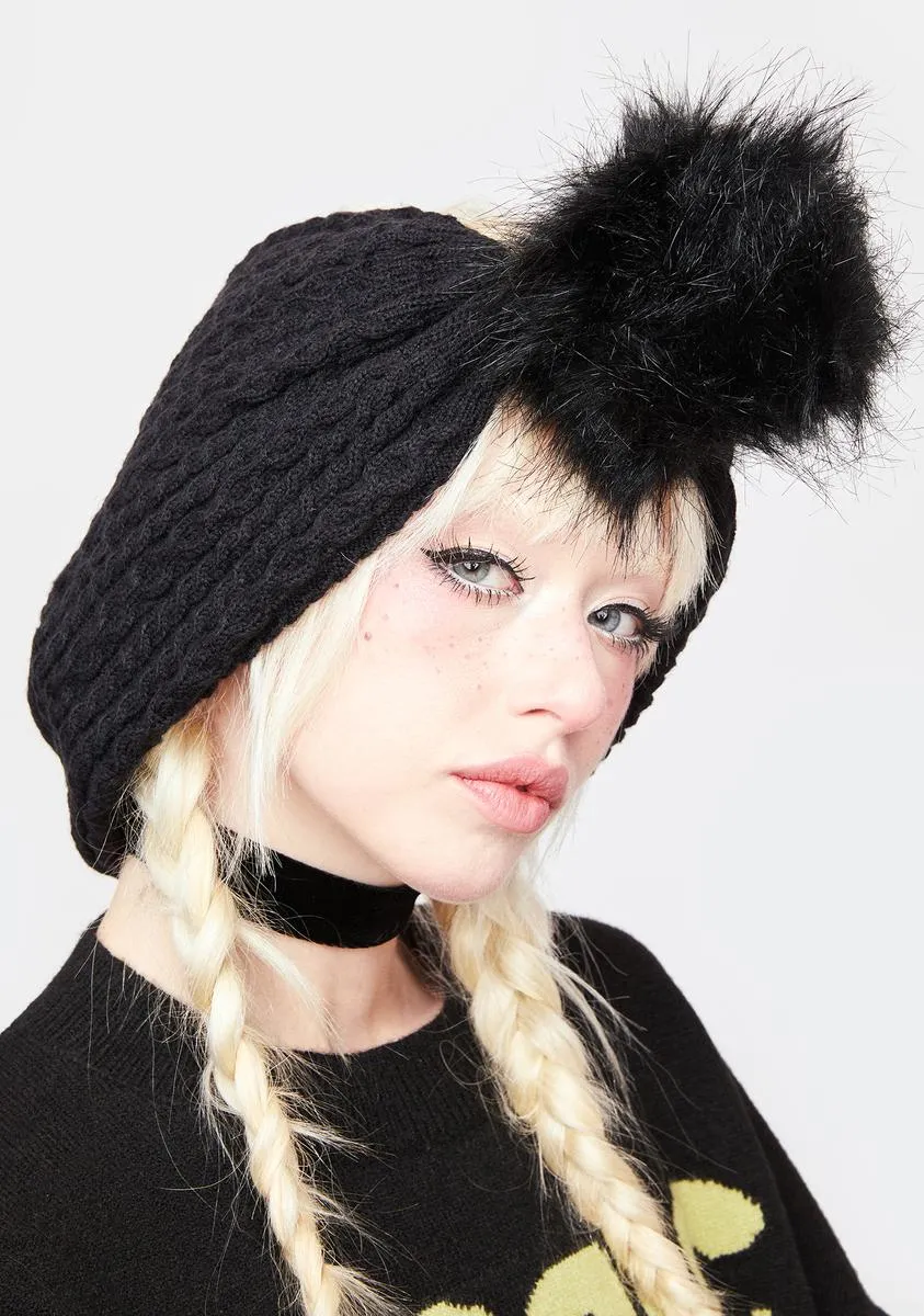 Black Celine Pom Beanie-