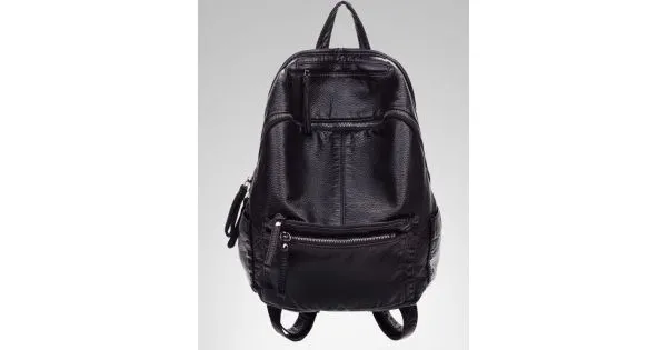 Black Soft Lambskin Vintage School Punk Rock Backpack