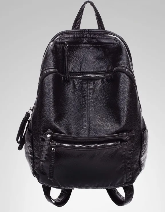 Black Soft Lambskin Vintage School Punk Rock Backpack