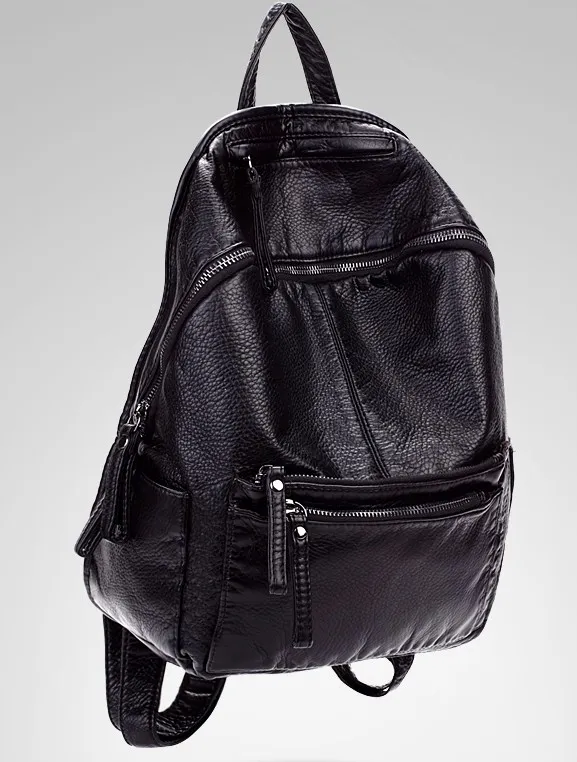 Black Soft Lambskin Vintage School Punk Rock Backpack