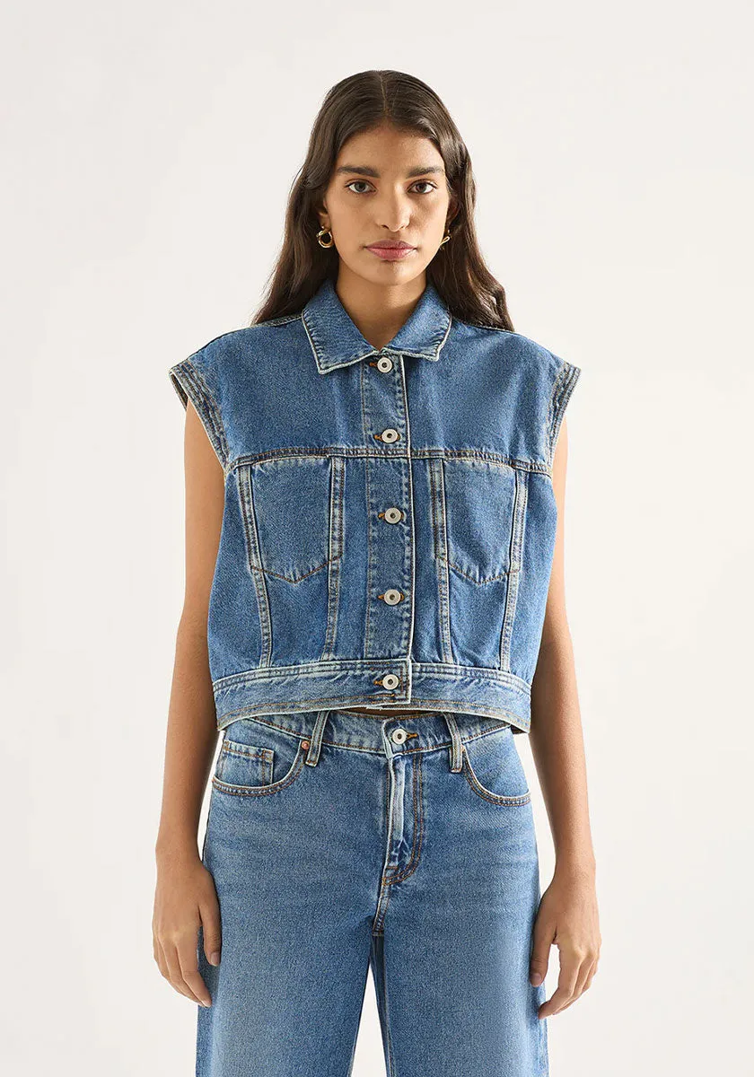 Blake Cropped Vest - Moment Mid Blue