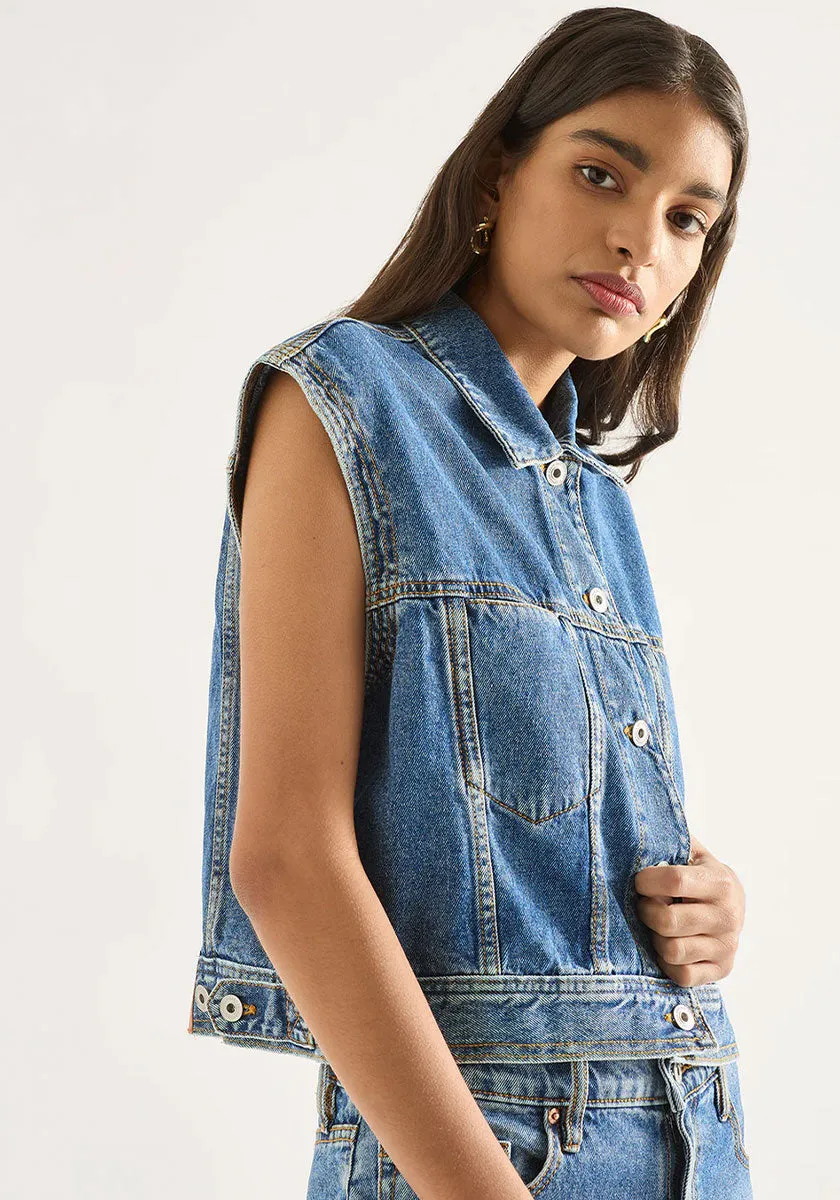 Blake Cropped Vest - Moment Mid Blue