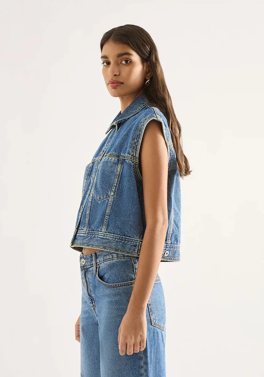 Blake Cropped Vest - Moment Mid Blue