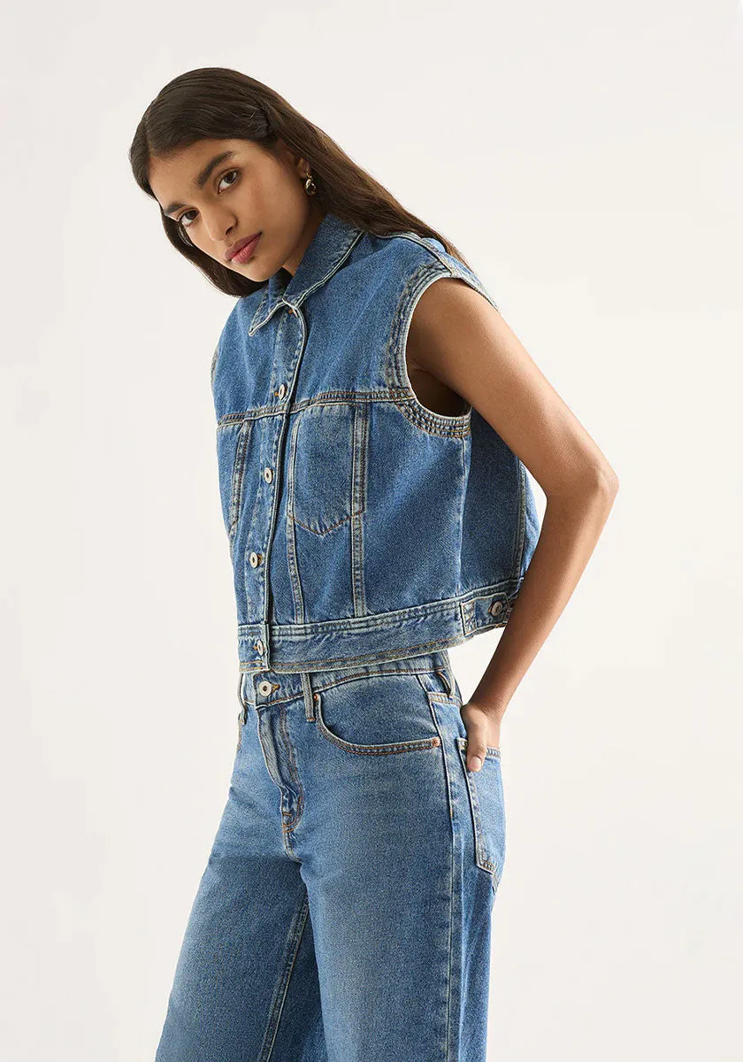 Blake Cropped Vest - Moment Mid Blue