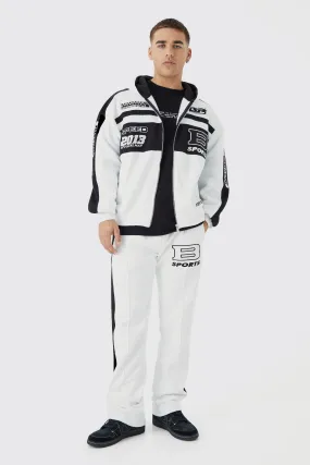 Boxy Zip Through Moto Panel Split Hem Tracksuit | boohooMAN UK