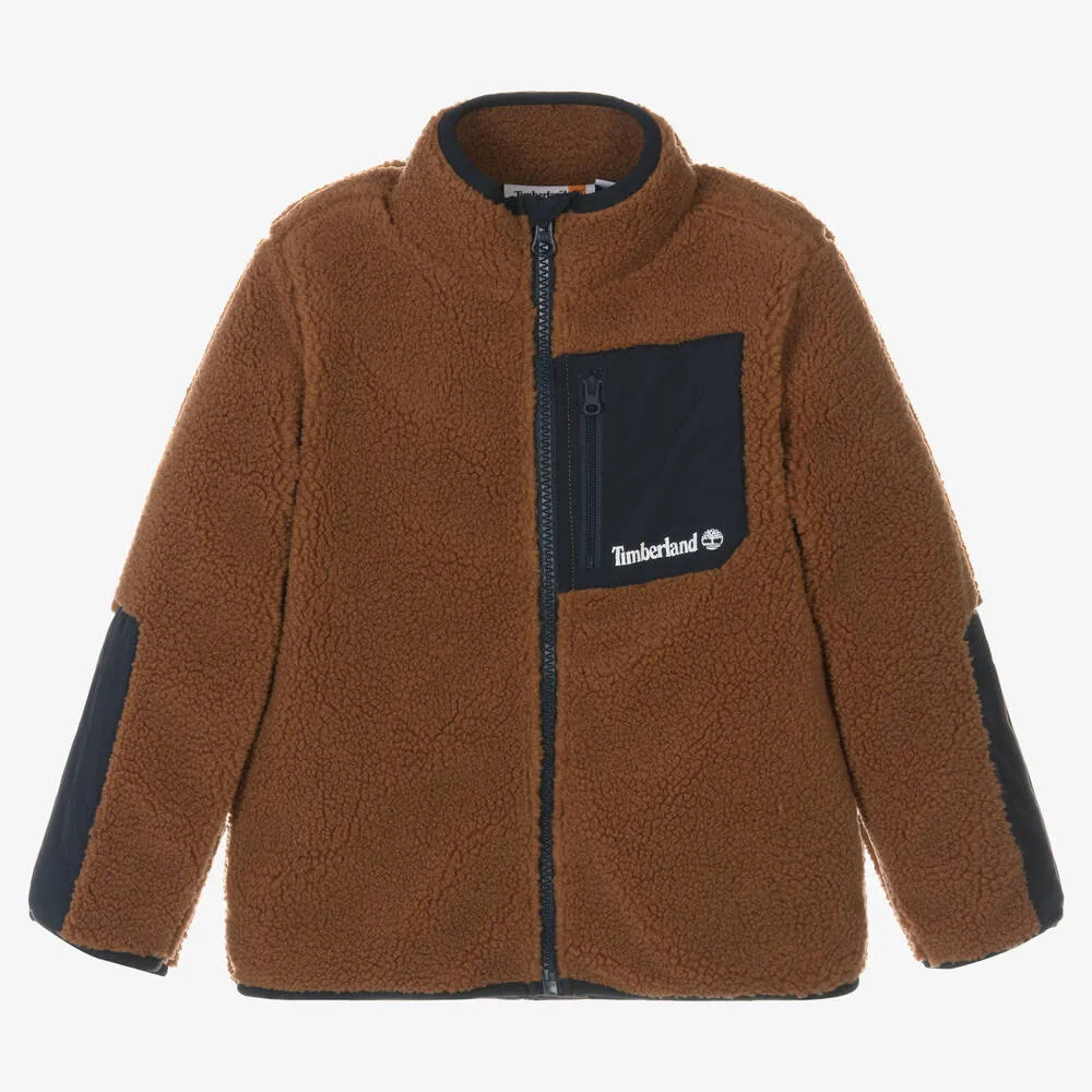 Boys Brown Teddy Fleece Zip-Up Top