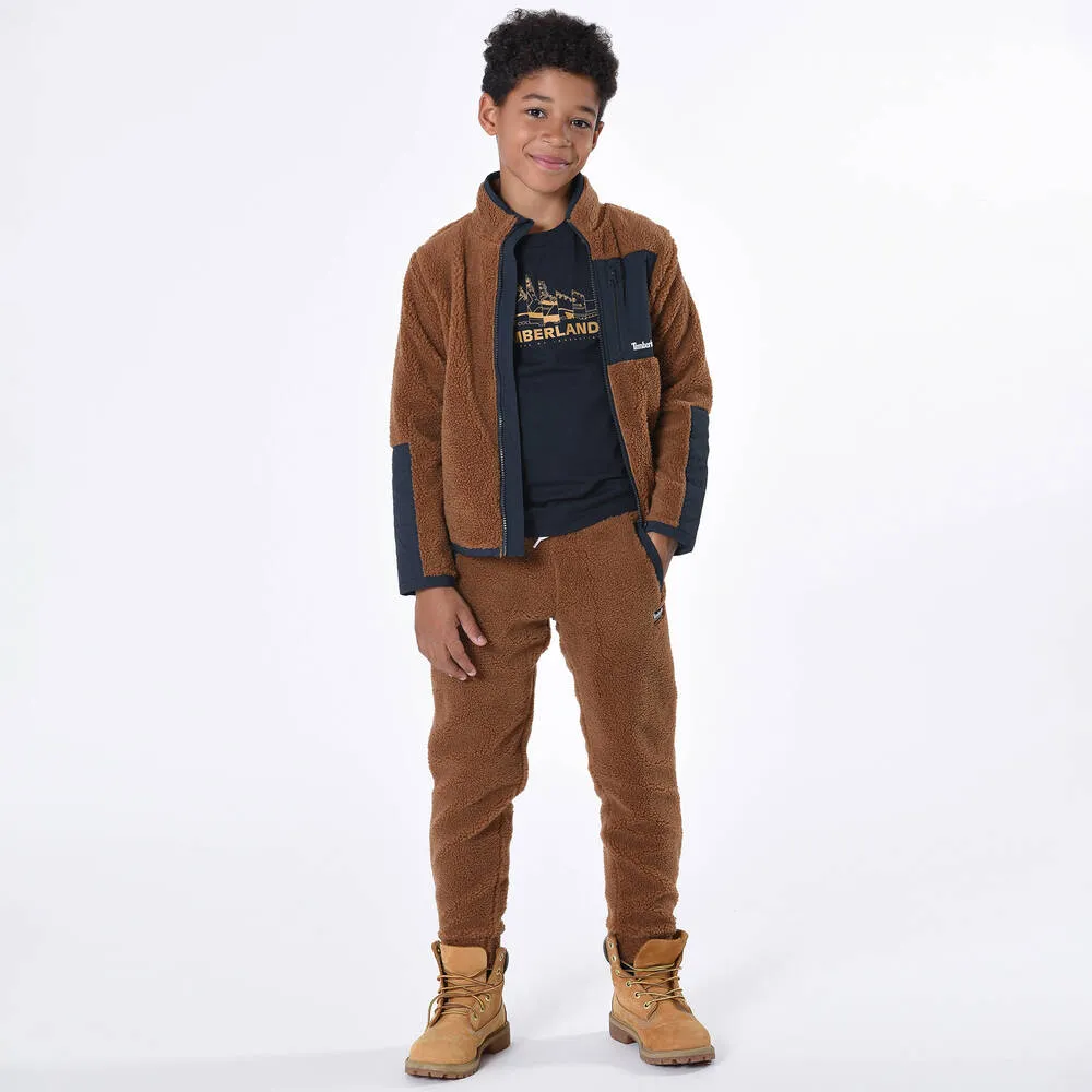 Boys Brown Teddy Fleece Zip-Up Top