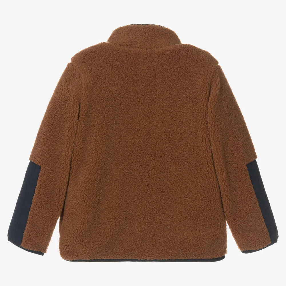 Boys Brown Teddy Fleece Zip-Up Top