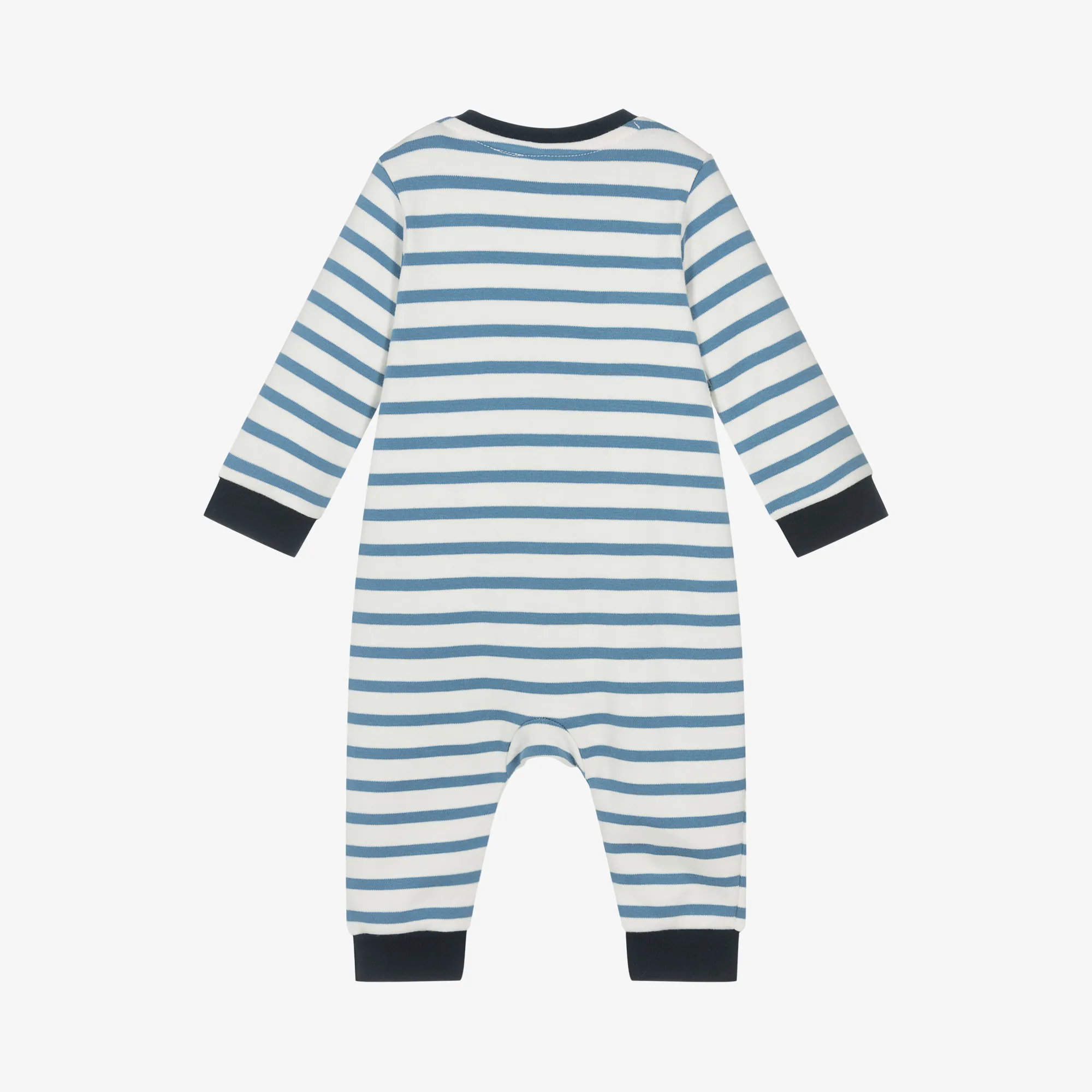 Boys Ivory & Blue Striped Cotton Romper