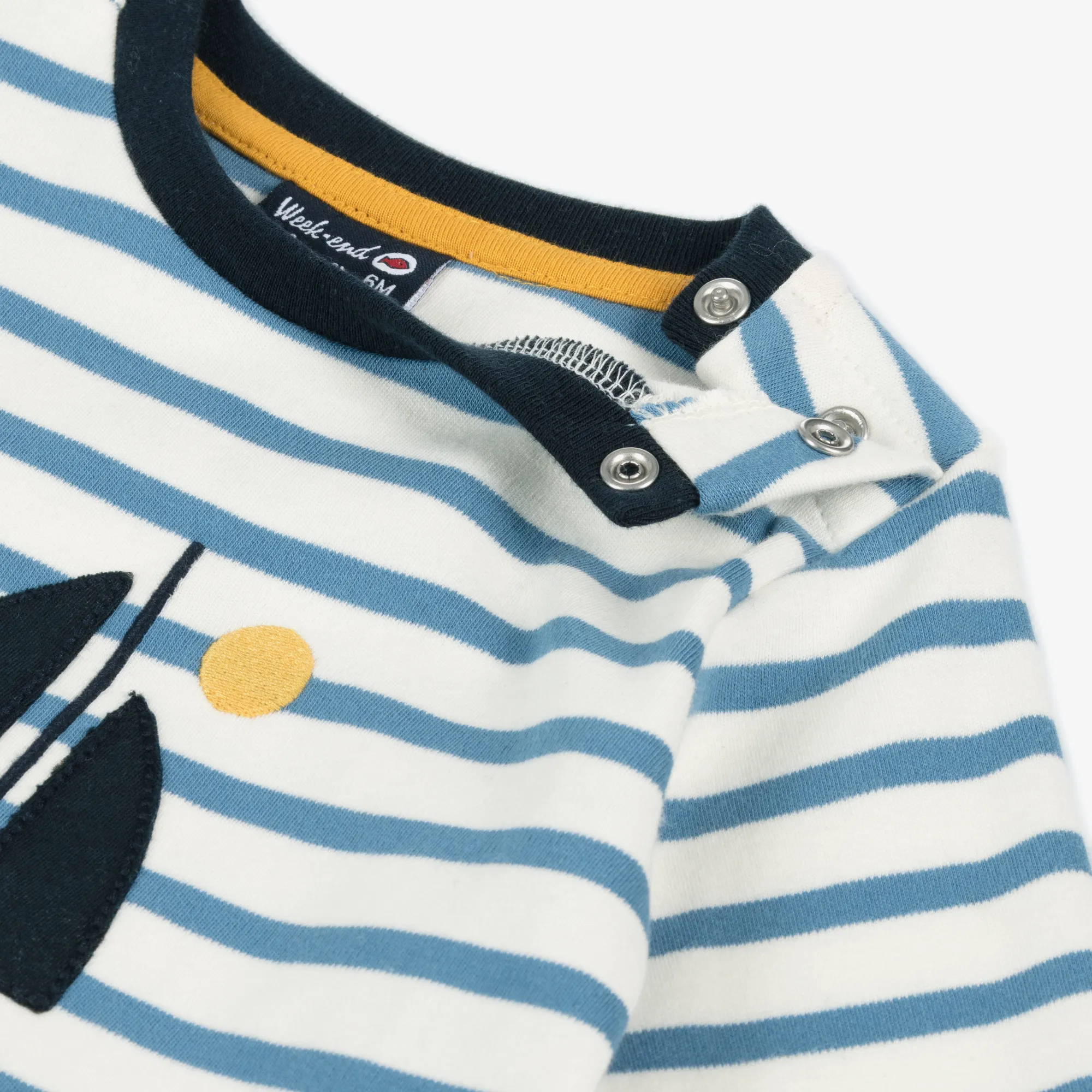 Boys Ivory & Blue Striped Cotton Romper