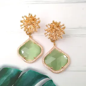 Branch Coral Stud with Mint Chalcedony Earrings