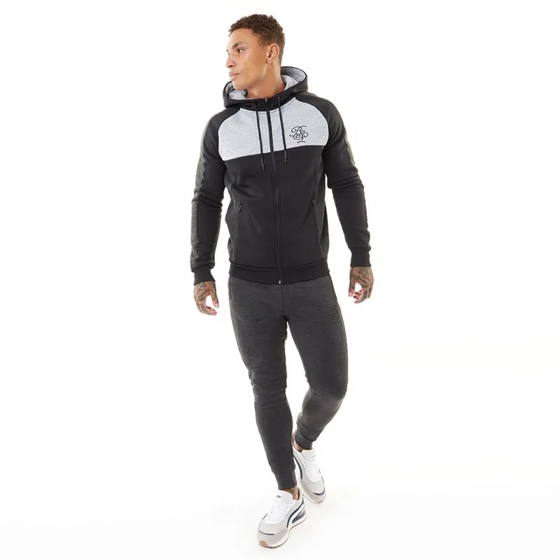 Brave Soul Mens Power Tracksuit Black/Charcoal Marl