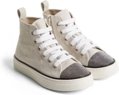 Brunello Cucinelli Kids Monili-embellished canvas sneakers Neutrals