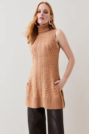 Cable Knit Roll Neck Tunic | Karen Millen